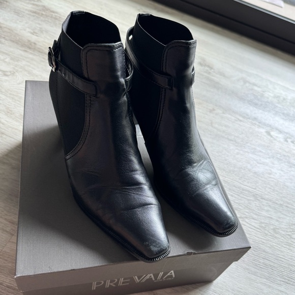 Vintage Italian Domin Nappa Black Leather Booties Stretch Fabric Buckle Details - Picture 2 of 10